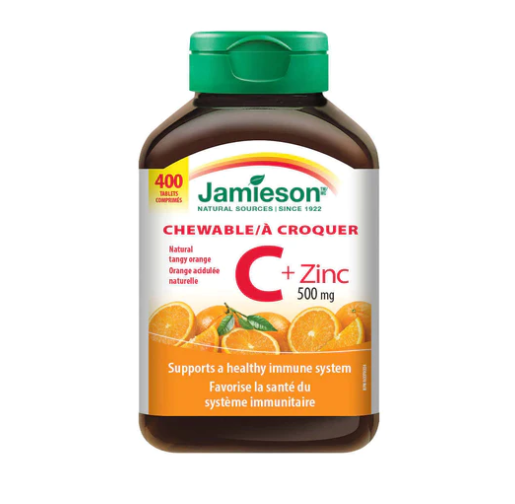 Jamieson - Vitamin C + Zinc Chewable Tablets (500 mg) Orange Flavor Extra 400 Tablets