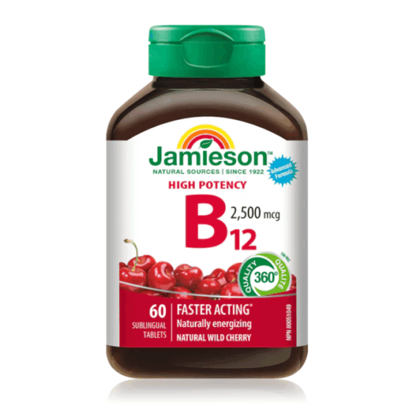 Jamieson - High Potency Vitamin B12 Natural Cherry Flavor 2500mcg 60 Quick Dissolve Sublingual Tablets