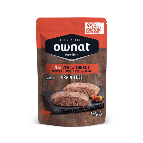 OWNAT - Wetline 純天然無穀放牧小牛肉火雞主食包 | 全齡貓消化配方 85克