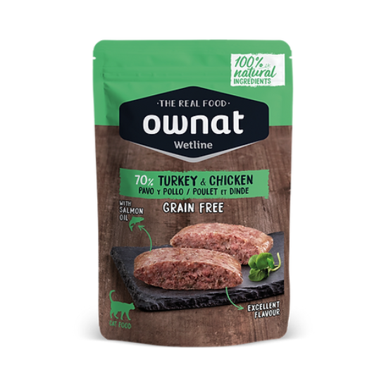 OWNAT - Wetline Natural Grain-Free Pastured Turkey and Chicken Meal Pack | Digestive Formula for All Ages Cats 85g