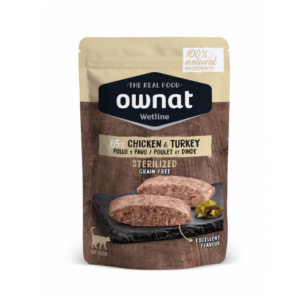 OWNAT - Wetline Natural Grain-Free Pastured Turkey and Chicken Meal Pack | Weight Management Formula for Neutered Cats 85g